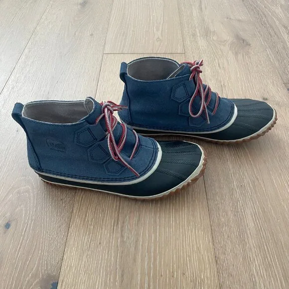 Sorel Boots Women 7 Shoes Out ‘N About Duck Waterproof Navy Blue Dark Mountain - Picture 3 of 13